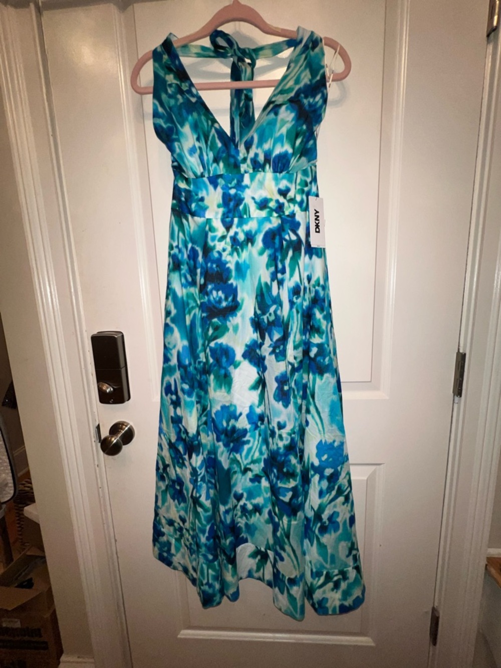 DKNY Halter V-Neck Tie-Back Midi Dress. NWT. Size: 6. Retail:$149. Ask: $89.